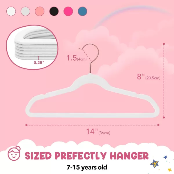 HOUSE DAY Velvet Kids Hangers 60 Pack Premium Childrens Hangers for Closet Ultra Thin Cute Hangers Kids Clothes Hanger Non Slip Kids Felt Hangers 14 Inch Small Hangers for Kids Clothes Hot PinkWhite