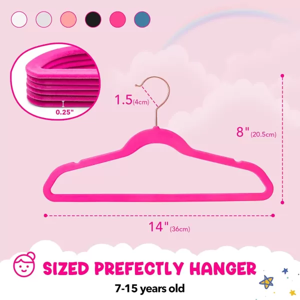 HOUSE DAY Velvet Kids Hangers 60 Pack Premium Childrens Hangers for Closet Ultra Thin Cute Hangers Kids Clothes Hanger Non Slip Kids Felt Hangers 14 Inch Small Hangers for Kids Clothes Hot PinkHot Pink