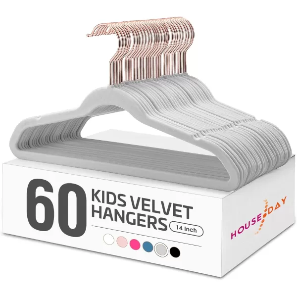 HOUSE DAY Velvet Kids Hangers 60 Pack Premium Childrens Hangers for Closet Ultra Thin Cute Hangers Kids Clothes Hanger Non Slip Kids Felt Hangers 14 Inch Small Hangers for Kids Clothes Hot PinkGray