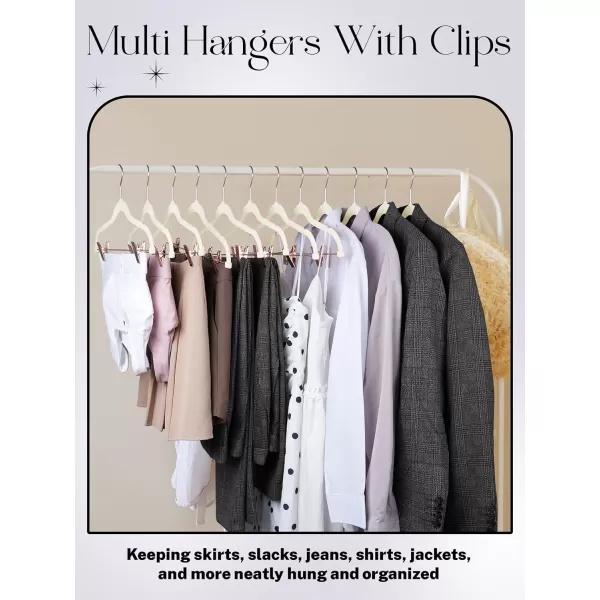 HOUSE DAY Velvet Skirt Hangers 24 Pack Non Slip Velvet Pants Hangers with Rose Gold Clips Ultra Thin Velvet Hangers Space Saving HeavyDuty Clothes Hanger for Trouser Jeans Dresses Coats PinkIvory