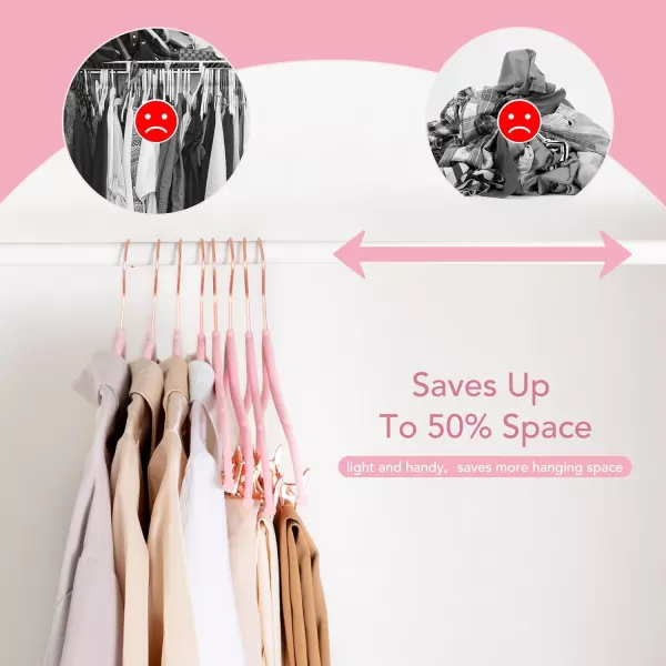 HOUSE DAY Velvet Skirt Hangers 24 Pack Non Slip Velvet Pants Hangers with Rose Gold Clips Ultra Thin Velvet Hangers Space Saving HeavyDuty Clothes Hanger for Trouser Jeans Dresses Coats PinkPeach Pink