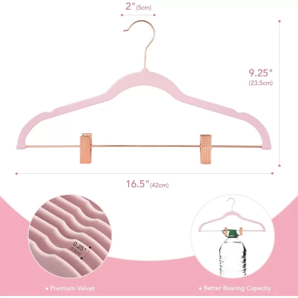 HOUSE DAY Velvet Skirt Hangers 24 Pack Non Slip Velvet Pants Hangers with Rose Gold Clips Ultra Thin Velvet Hangers Space Saving HeavyDuty Clothes Hanger for Trouser Jeans Dresses Coats PinkPeach Pink