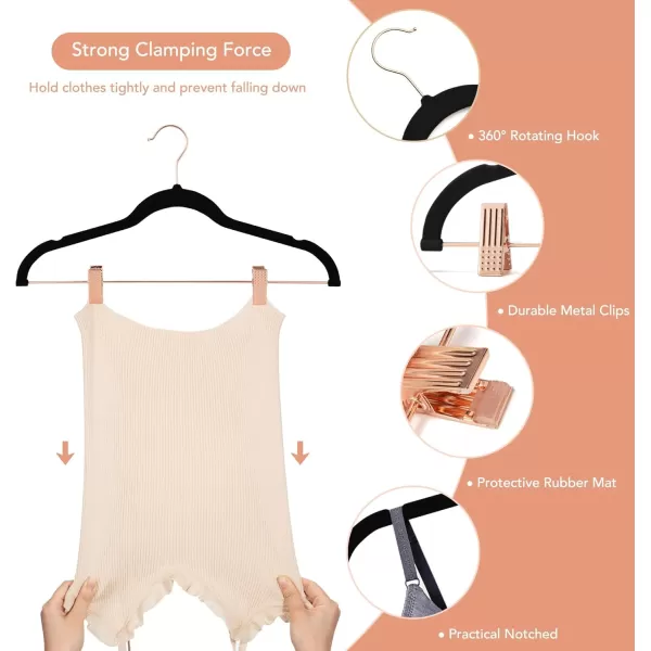 HOUSE DAY Velvet Skirt Hangers 24 Pack Non Slip Velvet Pants Hangers with Rose Gold Clips Ultra Thin Velvet Hangers Space Saving HeavyDuty Clothes Hanger for Trouser Jeans Dresses Coats PinkBlack