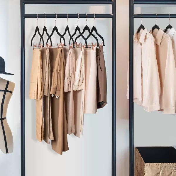 HOUSE DAY Velvet Skirt Hangers 24 Pack Non Slip Velvet Pants Hangers with Rose Gold Clips Ultra Thin Velvet Hangers Space Saving HeavyDuty Clothes Hanger for Trouser Jeans Dresses Coats PinkBlack