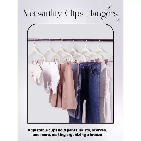 HOUSE DAY Velvet Skirt Hangers 24 Pack Non Slip Velvet Pants Hangers with Rose Gold Clips Ultra Thin Velvet Hangers Space Saving HeavyDuty Clothes Hanger for Trouser Jeans Dresses Coats PinkIvory