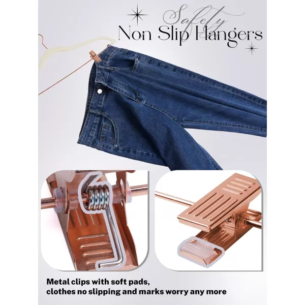 HOUSE DAY Velvet Skirt Hangers 24 Pack Non Slip Velvet Pants Hangers with Rose Gold Clips Ultra Thin Velvet Hangers Space Saving HeavyDuty Clothes Hanger for Trouser Jeans Dresses Coats PinkIvory