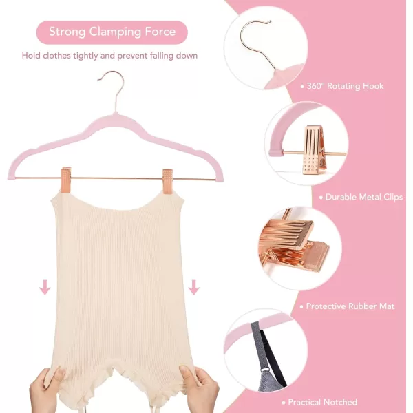 HOUSE DAY Velvet Skirt Hangers 24 Pack Non Slip Velvet Pants Hangers with Rose Gold Clips Ultra Thin Velvet Hangers Space Saving HeavyDuty Clothes Hanger for Trouser Jeans Dresses Coats PinkPeach Pink