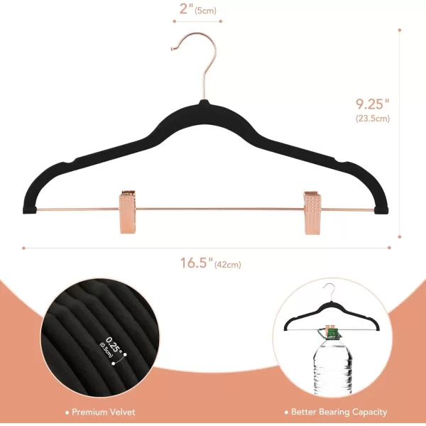 HOUSE DAY Velvet Skirt Hangers 24 Pack Non Slip Velvet Pants Hangers with Rose Gold Clips Ultra Thin Velvet Hangers Space Saving HeavyDuty Clothes Hanger for Trouser Jeans Dresses Coats PinkBlack