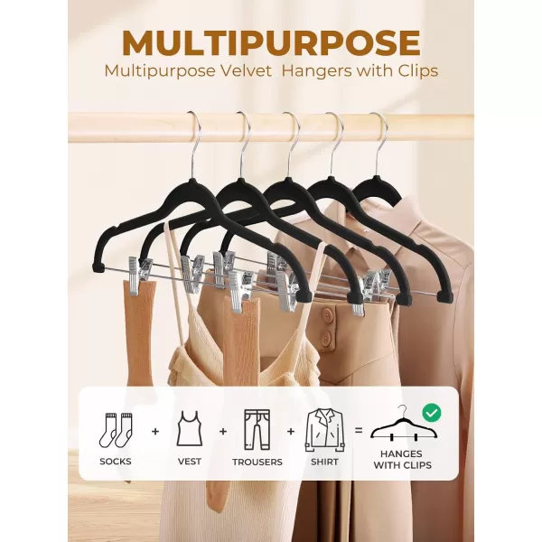 HOUSE DAY Velvet Skirt Hangers 24 Pack Pink Velvet Hangers with Adjustable Clips Space Saving Slim Velvet Pant Hangers Heavy Duty Shorts Hangers Non Slip Clip Hangers for Pants Skirts ShortsBlack