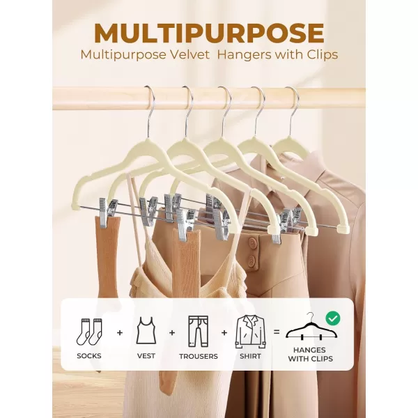 HOUSE DAY Velvet Skirt Hangers 24 Pack Pink Velvet Hangers with Adjustable Clips Space Saving Slim Velvet Pant Hangers Heavy Duty Shorts Hangers Non Slip Clip Hangers for Pants Skirts ShortsBeige