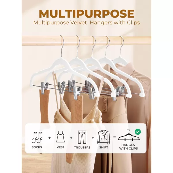 HOUSE DAY Velvet Skirt Hangers 24 Pack Pink Velvet Hangers with Adjustable Clips Space Saving Slim Velvet Pant Hangers Heavy Duty Shorts Hangers Non Slip Clip Hangers for Pants Skirts ShortsWhite
