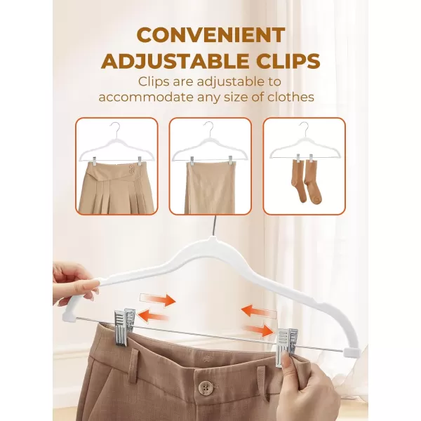 HOUSE DAY Velvet Skirt Hangers 24 Pack Pink Velvet Hangers with Adjustable Clips Space Saving Slim Velvet Pant Hangers Heavy Duty Shorts Hangers Non Slip Clip Hangers for Pants Skirts ShortsWhite