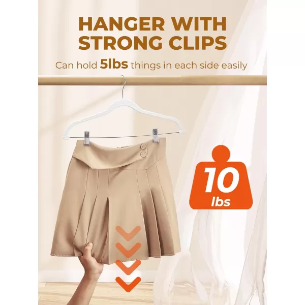 HOUSE DAY Velvet Skirt Hangers 24 Pack Pink Velvet Hangers with Adjustable Clips Space Saving Slim Velvet Pant Hangers Heavy Duty Shorts Hangers Non Slip Clip Hangers for Pants Skirts ShortsWhite