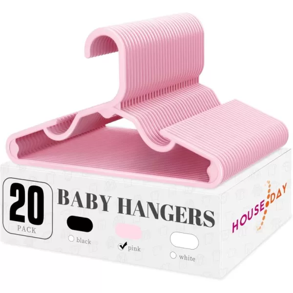 HOUSE DAY Plastic Baby Hangers for Closet 20 Pack Durable Plastic Kids Hangers for Baby Clothes Thin ampamp Compact Childrens Hangers Space Saving Pink Baby Hangers Small Hangers for Kids ClothesPink