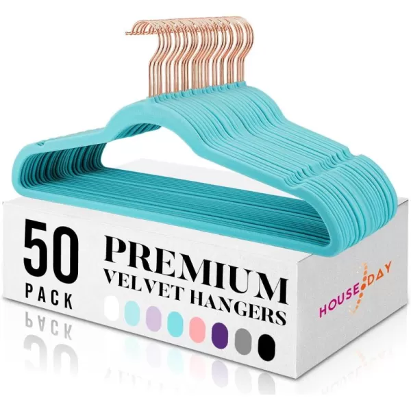 HOUSE DAY Premium Velvet Hangers 50 Pack NonSlip Flocked Felt Hangers Sturdy Clothes Hangers Heavy Duty Coat Hangers ampamp Suit Hangers Durable Slim Pink Hangers for Closet Space SavingWaterspout Blue Rose Gold