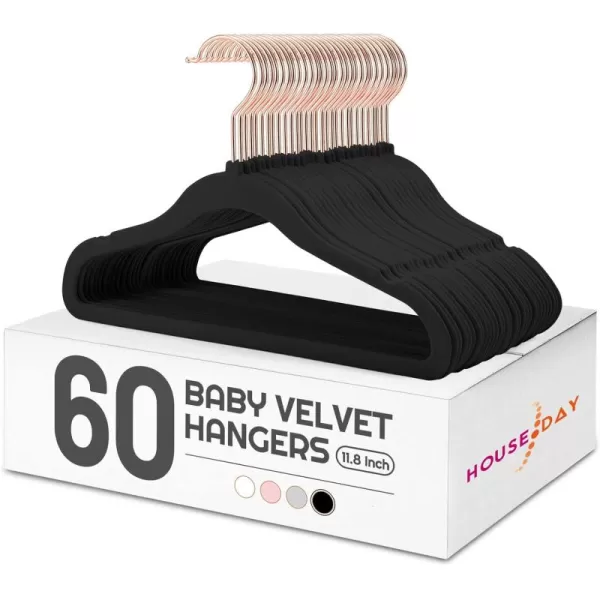 HOUSE DAY Velvet Kids Hangers 60 Pack Premium Childrens Hangers for Closet Ultra Thin Cute Hangers Kids Clothes Hanger Non Slip Kids Felt Hangers 14 Inch Small Hangers for Kids Clothes Hot PinkBlack