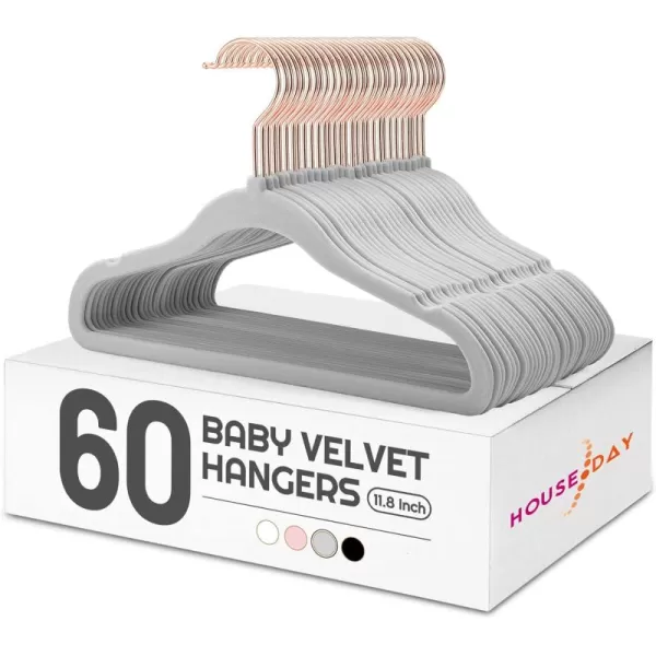 HOUSE DAY Velvet Kids Hangers 60 Pack Premium Childrens Hangers for Closet Ultra Thin Cute Hangers Kids Clothes Hanger Non Slip Kids Felt Hangers 14 Inch Small Hangers for Kids Clothes Hot PinkGray