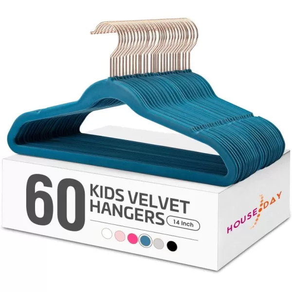 HOUSE DAY Velvet Kids Hangers 60 Pack Premium Childrens Hangers for Closet Ultra Thin Cute Hangers Kids Clothes Hanger Non Slip Kids Felt Hangers 14 Inch Small Hangers for Kids Clothes Hot PinkLight Blue