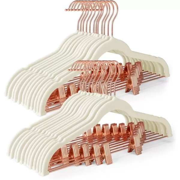 HOUSE DAY Velvet Skirt Hangers 24 Pack Non Slip Velvet Pants Hangers with Rose Gold Clips Ultra Thin Velvet Hangers Space Saving HeavyDuty Clothes Hanger for Trouser Jeans Dresses Coats PinkIvory