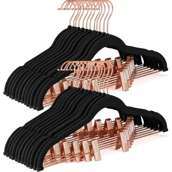 HOUSE DAY Velvet Skirt Hangers 24 Pack Non Slip Velvet Pants Hangers with Rose Gold Clips Ultra Thin Velvet Hangers Space Saving HeavyDuty Clothes Hanger for Trouser Jeans Dresses Coats PinkBlack