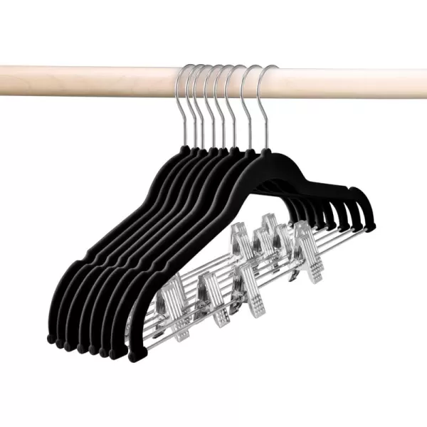 HOUSE DAY Velvet Skirt Hangers 24 Pack Pink Velvet Hangers with Adjustable Clips Space Saving Slim Velvet Pant Hangers Heavy Duty Shorts Hangers Non Slip Clip Hangers for Pants Skirts ShortsBlack