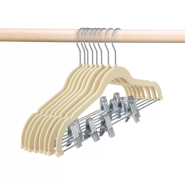 HOUSE DAY Velvet Skirt Hangers 24 Pack Pink Velvet Hangers with Adjustable Clips Space Saving Slim Velvet Pant Hangers Heavy Duty Shorts Hangers Non Slip Clip Hangers for Pants Skirts ShortsBeige