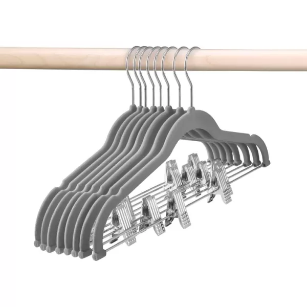 HOUSE DAY Velvet Skirt Hangers 24 Pack Pink Velvet Hangers with Adjustable Clips Space Saving Slim Velvet Pant Hangers Heavy Duty Shorts Hangers Non Slip Clip Hangers for Pants Skirts ShortsGray