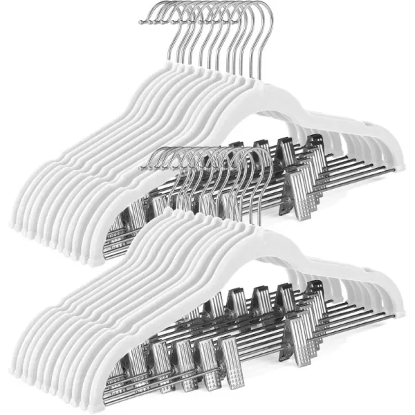 HOUSE DAY Velvet Skirt Hangers 24 Pack Pink Velvet Hangers with Adjustable Clips Space Saving Slim Velvet Pant Hangers Heavy Duty Shorts Hangers Non Slip Clip Hangers for Pants Skirts ShortsWhite