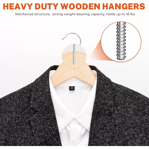 HOUSE DAY 12 Pack HighGrade Wooden Suit Hangers Skirt Hangers with Clips Solid Wood Pants Hangers Natural Smooth Finish Premium Wood Hangers with Durable Metal Clips for Blouse Dress Coat JacketNatural