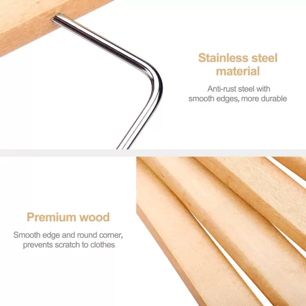 HOUSE DAY 12 Pack HighGrade Wooden Suit Hangers Skirt Hangers with Clips Solid Wood Pants Hangers Natural Smooth Finish Premium Wood Hangers with Durable Metal Clips for Blouse Dress Coat JacketNatural