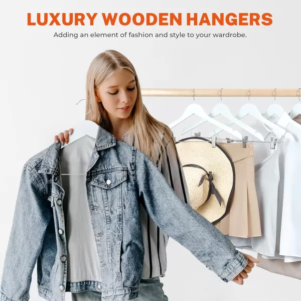 HOUSE DAY 12 Pack HighGrade Wooden Suit Hangers Skirt Hangers with Clips Solid Wood Pants Hangers Natural Smooth Finish Premium Wood Hangers with Durable Metal Clips for Blouse Dress Coat JacketWhite