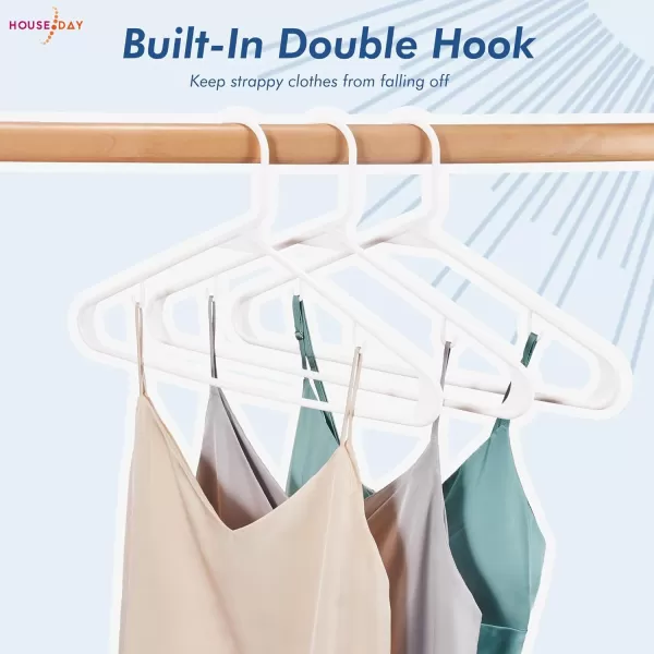 HOUSE DAY Black Plastic Hangers 60 Pack Clothes Hangers with Non Slip Hooks Durable ampamp Space Saving Coat Hanger LightWeight Clothing Hangers Perfect Closet Organizer for Everyday UseWhite