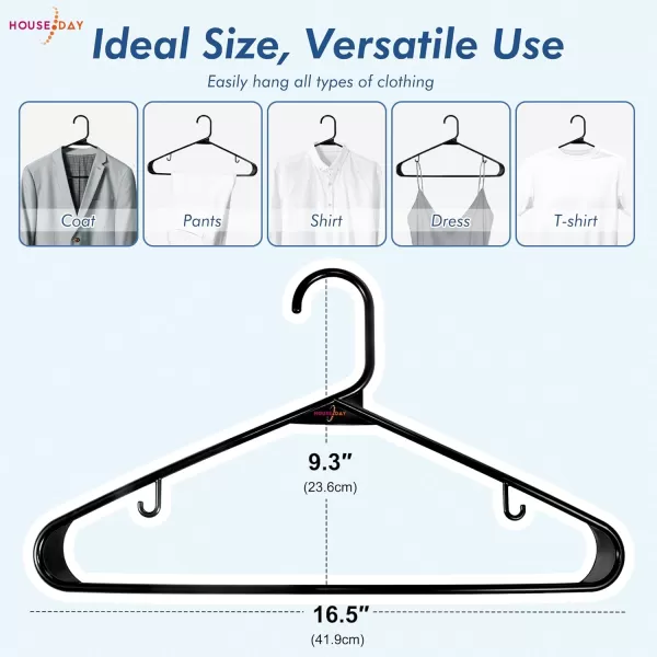 HOUSE DAY Black Plastic Hangers 60 Pack Clothes Hangers with Non Slip Hooks Durable ampamp Space Saving Coat Hanger LightWeight Clothing Hangers Perfect Closet Organizer for Everyday UseBlack