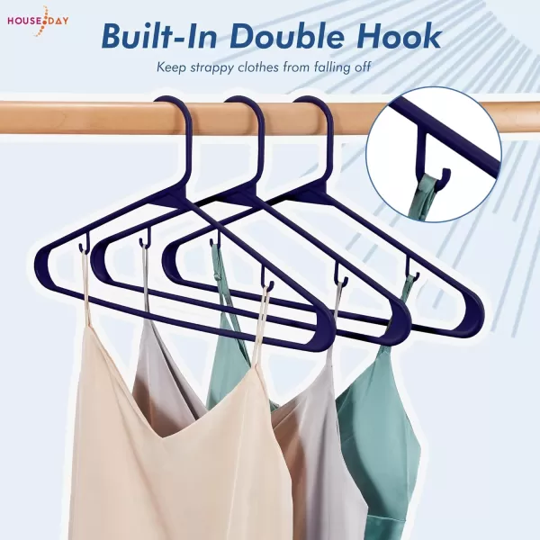 HOUSE DAY Black Plastic Hangers 60 Pack Clothes Hangers with Non Slip Hooks Durable ampamp Space Saving Coat Hanger LightWeight Clothing Hangers Perfect Closet Organizer for Everyday UseNavy Blue