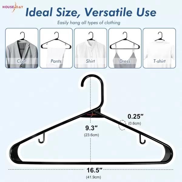 HOUSE DAY Black Plastic Hangers 60 Pack Clothes Hangers with Non Slip Hooks Durable ampamp Space Saving Coat Hanger LightWeight Clothing Hangers Perfect Closet Organizer for Everyday UseBlack