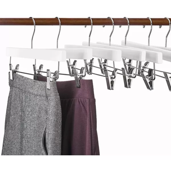 HOUSE DAY Premium Wooden Pants Hangers 25 Pack Solid Lotus Wood Skirt Hangers with 2Adjustable Clips Heavy Duty ampamp Anti Slip Wood Bottom Hangers for Slacks Jeans Trousers Shorts NaturalWhite