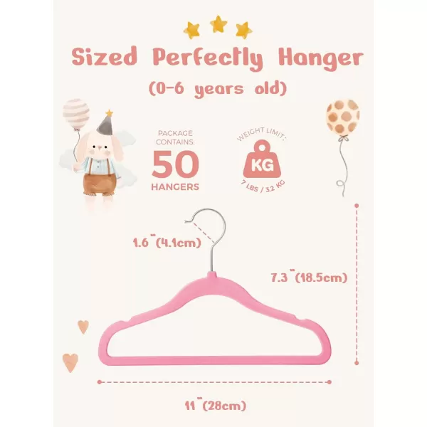 HOUSE DAY Velvet Baby Hangers 50 Pack Premium Childrens Hangers for Baby Infant ampamp Toddler Clothes Durable Non Slip Baby Felt Hangers Pink 11 Inch Baby Hangers for Closet Ideal for Everyday UseLight Pink