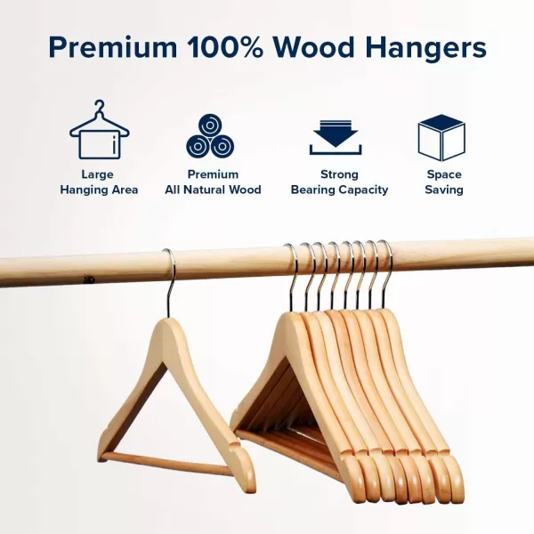 HOUSE DAY Wooden Hangers 20 Pack Natural Wood Clothes Hangers Smooth Finish Wooden Coat Hangers for Closet Heavy Duty Hangers Solid Wood Hangers Suit Hangers for Clothes Jacket Shirt Pants DressNatural