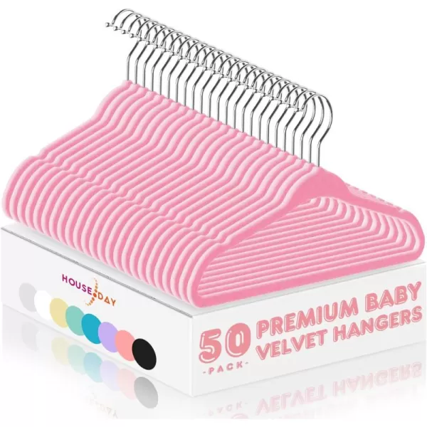 HOUSE DAY Velvet Baby Hangers 50 Pack Premium Childrens Hangers for Baby Infant ampamp Toddler Clothes Durable Non Slip Baby Felt Hangers Pink 11 Inch Baby Hangers for Closet Ideal for Everyday UseLight Pink