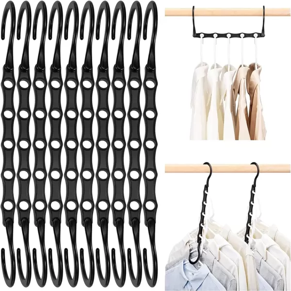 HOUSE DAY Black Magic Space Saving Hangers Premium Smart Hanger Hooks Sturdy Cascading Hangers with 5 Holes for Heavy Clothes Closet Organizers and Storage College Dorm Room Essentials 10 PackBlack