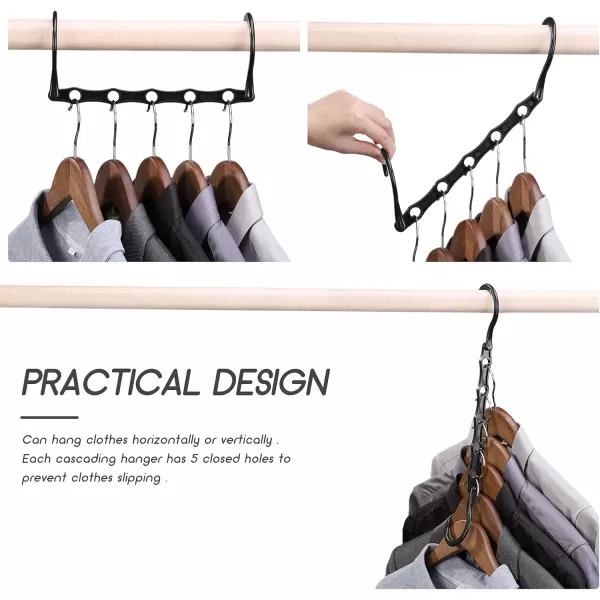 HOUSE DAY Black Magic Space Saving Hangers Premium Smart Hanger Hooks Sturdy Cascading Hangers with 5 Holes for Heavy Clothes Closet Organizers and Storage College Dorm Room Essentials 10 PackBlack