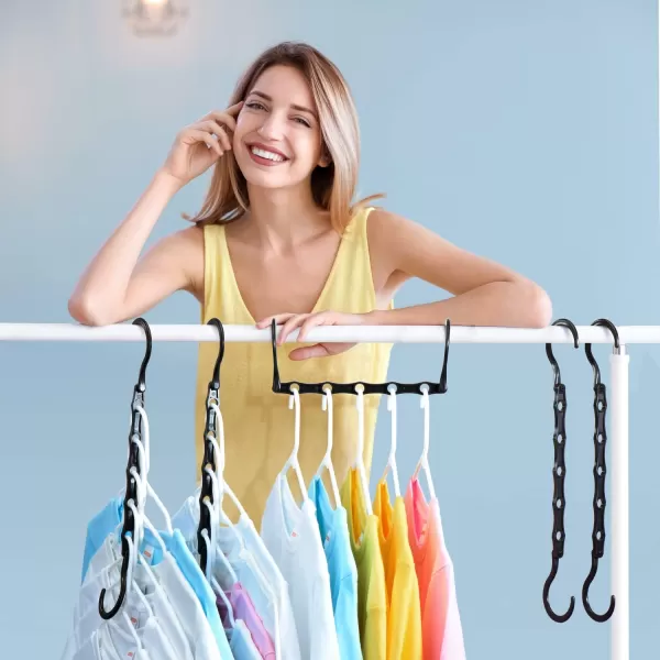 HOUSE DAY Black Magic Space Saving Hangers Premium Smart Hanger Hooks Sturdy Cascading Hangers with 5 Holes for Heavy Clothes Closet Organizers and Storage College Dorm Room Essentials 10 PackBlack