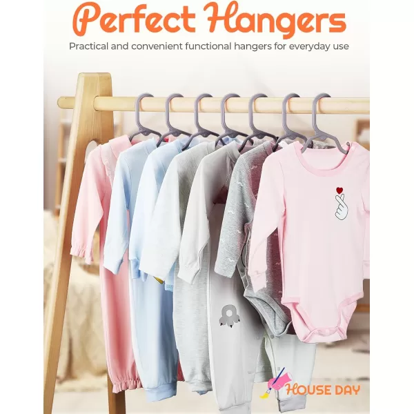 HOUSE DAY Premium Baby Hangers 60 Pack 11 Inch Kids Plastic Hangers White Slim Childrens Hangers for Infant Toddler and Child Clothes Durable Baby Clothes Hangers for ClosetGray