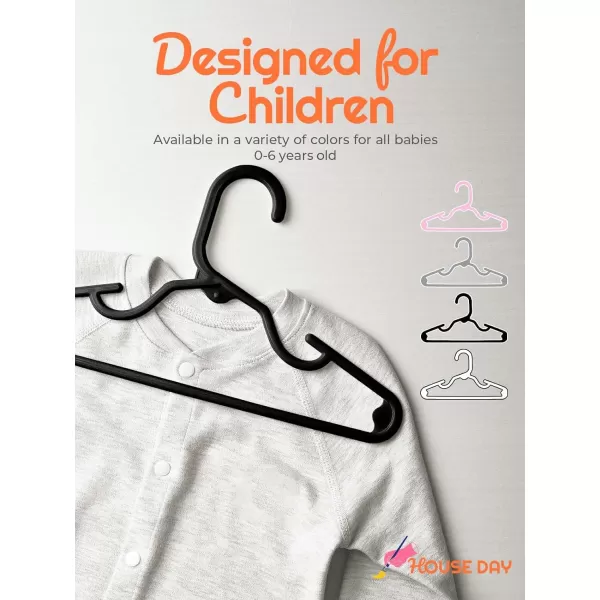 HOUSE DAY Premium Baby Hangers 60 Pack 11 Inch Kids Plastic Hangers White Slim Childrens Hangers for Infant Toddler and Child Clothes Durable Baby Clothes Hangers for ClosetBlack