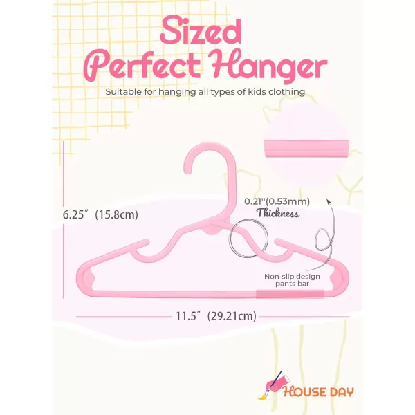 HOUSE DAY Premium Baby Hangers 60 Pack 11 Inch Kids Plastic Hangers White Slim Childrens Hangers for Infant Toddler and Child Clothes Durable Baby Clothes Hangers for ClosetPink