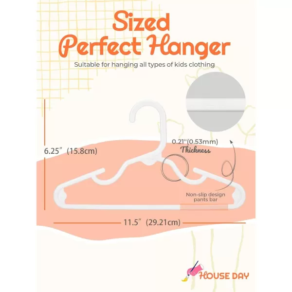 HOUSE DAY Premium Baby Hangers 60 Pack 11 Inch Kids Plastic Hangers White Slim Childrens Hangers for Infant Toddler and Child Clothes Durable Baby Clothes Hangers for ClosetWhite