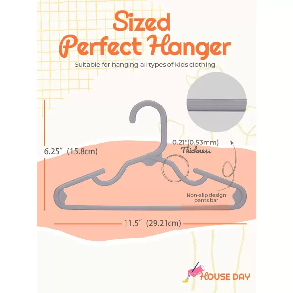 HOUSE DAY Premium Baby Hangers 60 Pack 11 Inch Kids Plastic Hangers White Slim Childrens Hangers for Infant Toddler and Child Clothes Durable Baby Clothes Hangers for ClosetGray