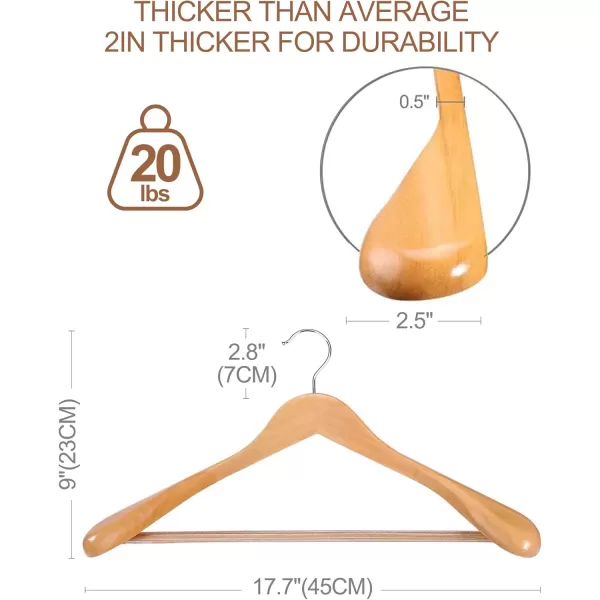 HOUSE DAY Wide Shoulder Wooden Hangers Suit Hangers with Non Slip Pants Bar Smooth Finish 360 Swivel Hook Solid Wood Coat Hangers for Dress Jacket Pants Heavy Clothes Hangers 6 Pack WalnutNatural