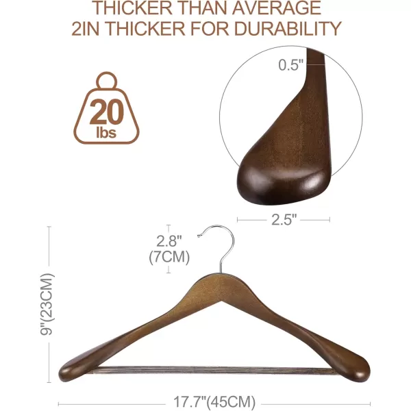 HOUSE DAY Wide Shoulder Wooden Hangers Suit Hangers with Non Slip Pants Bar Smooth Finish 360 Swivel Hook Solid Wood Coat Hangers for Dress Jacket Pants Heavy Clothes Hangers 6 Pack WalnutWalnut