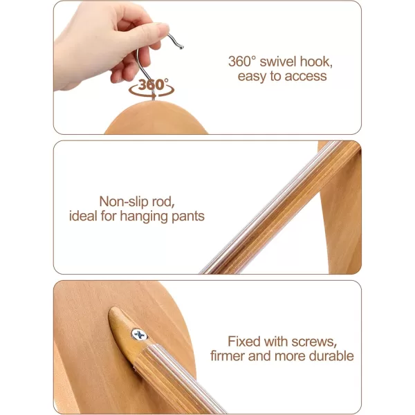 HOUSE DAY Wide Shoulder Wooden Hangers Suit Hangers with Non Slip Pants Bar Smooth Finish 360 Swivel Hook Solid Wood Coat Hangers for Dress Jacket Pants Heavy Clothes Hangers 6 Pack WalnutNatural